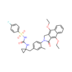 CCOc1c2c(c(OCC)c3ccccc13)C(=O)N(c1ccc(CC3(NC(=O)NS(=O)(=O)c4ccc(F)cc4)CC3)cc1C)C2 ZINC000043199975