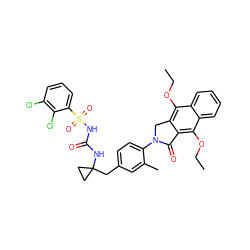 CCOc1c2c(c(OCC)c3ccccc13)C(=O)N(c1ccc(CC3(NC(=O)NS(=O)(=O)c4cccc(Cl)c4Cl)CC3)cc1C)C2 ZINC000072122098