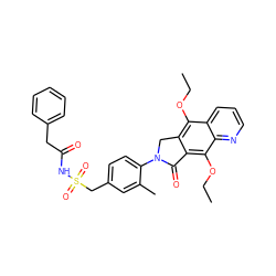 CCOc1c2c(c(OCC)c3ncccc13)C(=O)N(c1ccc(CS(=O)(=O)NC(=O)Cc3ccccc3)cc1C)C2 ZINC000029125522