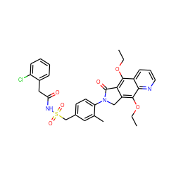 CCOc1c2c(c(OCC)c3ncccc13)CN(c1ccc(CS(=O)(=O)NC(=O)Cc3ccccc3Cl)cc1C)C2=O ZINC000029125434