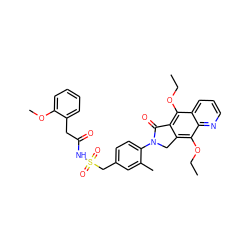 CCOc1c2c(c(OCC)c3ncccc13)CN(c1ccc(CS(=O)(=O)NC(=O)Cc3ccccc3OC)cc1C)C2=O ZINC000029125295