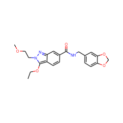 CCOc1c2ccc(C(=O)NCc3ccc4c(c3)OCO4)cc2nn1CCOC ZINC000008762986