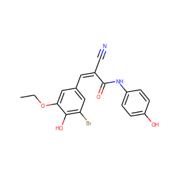 CCOc1cc(/C=C(/C#N)C(=O)Nc2ccc(O)cc2)cc(Br)c1O ZINC000013482118