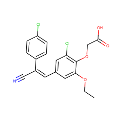 CCOc1cc(/C=C(/C#N)c2ccc(Cl)cc2)cc(Cl)c1OCC(=O)O ZINC000013545142