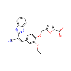 CCOc1cc(/C=C(/C#N)c2nc3ccccc3[nH]2)ccc1OCc1ccc(C(=O)O)o1 ZINC000008666025