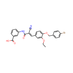 CCOc1cc(/C=C(\C#N)C(=O)Nc2cccc(C(=O)O)c2)ccc1OCc1ccc(Br)cc1 ZINC000003236789