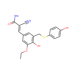 CCOc1cc(/C=C(\C#N)C(N)=O)cc(CSc2ccc(O)cc2)c1O ZINC000033984364