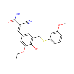 CCOc1cc(/C=C(\C#N)C(N)=O)cc(CSc2cccc(OC)c2)c1O ZINC000033984353