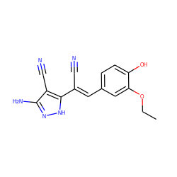 CCOc1cc(/C=C(\C#N)c2[nH]nc(N)c2C#N)ccc1O ZINC000008569191