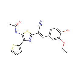 CCOc1cc(/C=C(\C#N)c2nc(-c3cccs3)c(NC(C)=O)s2)ccc1O ZINC000004318595