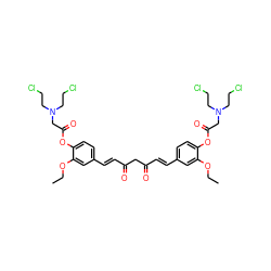 CCOc1cc(/C=C/C(=O)CC(=O)/C=C/c2ccc(OC(=O)CN(CCCl)CCCl)c(OCC)c2)ccc1OC(=O)CN(CCCl)CCCl ZINC000150608859