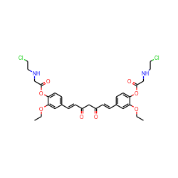 CCOc1cc(/C=C/C(=O)CC(=O)/C=C/c2ccc(OC(=O)CNCCCl)c(OCC)c2)ccc1OC(=O)CNCCCl ZINC000103278911