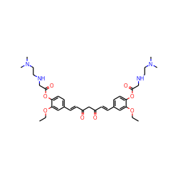 CCOc1cc(/C=C/C(=O)CC(=O)/C=C/c2ccc(OC(=O)CNCCN(C)C)c(OCC)c2)ccc1OC(=O)CNCCN(C)C ZINC000150609134