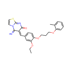 CCOc1cc(/C=C2/C(=N)N3C=CSC3=NC2=O)ccc1OCCCOc1ccccc1C ZINC000013110903