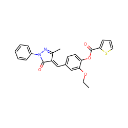 CCOc1cc(/C=C2/C(=O)N(c3ccccc3)N=C2C)ccc1OC(=O)c1cccs1 ZINC000008672233