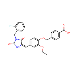 CCOc1cc(/C=C2/NC(=O)N(Cc3ccccc3F)C2=O)ccc1OCc1ccc(C(=O)O)cc1 ZINC000009262865