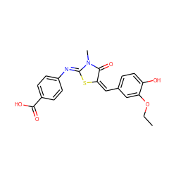 CCOc1cc(/C=C2/S/C(=N\c3ccc(C(=O)O)cc3)N(C)C2=O)ccc1O ZINC000002155587