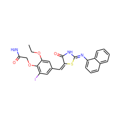 CCOc1cc(/C=C2/S/C(=N\c3cccc4ccccc34)NC2=O)cc(I)c1OCC(N)=O ZINC000000998893