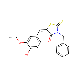 CCOc1cc(/C=C2/SC(=S)N(Cc3ccccc3)C2=O)ccc1O ZINC000000975430