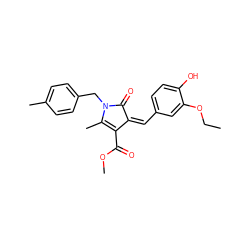 CCOc1cc(/C=C2\C(=O)N(Cc3ccc(C)cc3)C(C)=C2C(=O)OC)ccc1O ZINC000001180868