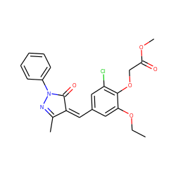 CCOc1cc(/C=C2\C(=O)N(c3ccccc3)N=C2C)cc(Cl)c1OCC(=O)OC ZINC000016156228