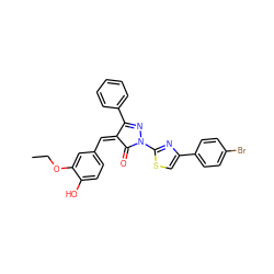 CCOc1cc(/C=C2\C(=O)N(c3nc(-c4ccc(Br)cc4)cs3)N=C2c2ccccc2)ccc1O ZINC000004195873