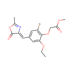 CCOc1cc(/C=C2\N=C(C)OC2=O)cc(Br)c1OCC(=O)OC ZINC000000679188