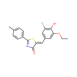 CCOc1cc(/C=C2\SC(c3ccc(C)cc3)=NC2=O)cc(Cl)c1O ZINC000012411350