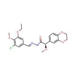 CCOc1cc(/C=N/NC(=O)[C@H](OC)c2ccc3c(c2)OCCO3)cc(Cl)c1OC ZINC000084671875