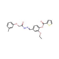 CCOc1cc(/C=N/NC(=O)COc2cccc(C)c2)ccc1OC(=O)c1cccs1 ZINC000001215603