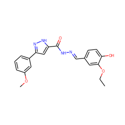 CCOc1cc(/C=N/NC(=O)c2cc(-c3cccc(OC)c3)n[nH]2)ccc1O ZINC000016974318