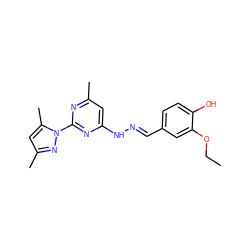 CCOc1cc(/C=N/Nc2cc(C)nc(-n3nc(C)cc3C)n2)ccc1O ZINC000004616057