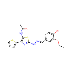 CCOc1cc(/C=N/Nc2nc(-c3cccs3)c(NC(C)=O)s2)ccc1O ZINC000008738934