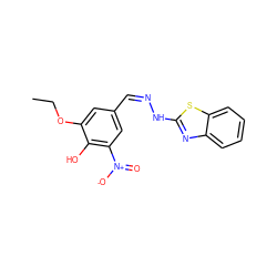 CCOc1cc(/C=N\Nc2nc3ccccc3s2)cc([N+](=O)[O-])c1O ZINC000033246720