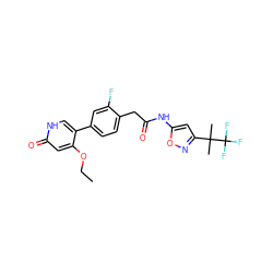 CCOc1cc(=O)[nH]cc1-c1ccc(CC(=O)Nc2cc(C(C)(C)C(F)(F)F)no2)c(F)c1 ZINC000224310282