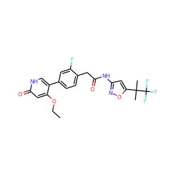 CCOc1cc(=O)[nH]cc1-c1ccc(CC(=O)Nc2cc(C(C)(C)C(F)(F)F)on2)c(F)c1 ZINC000224319975