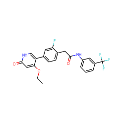 CCOc1cc(=O)[nH]cc1-c1ccc(CC(=O)Nc2cccc(C(F)(F)F)c2)c(F)c1 ZINC000224329831