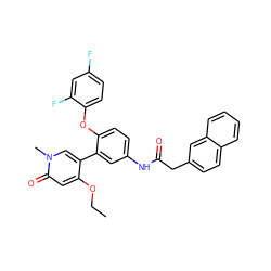 CCOc1cc(=O)n(C)cc1-c1cc(NC(=O)Cc2ccc3ccccc3c2)ccc1Oc1ccc(F)cc1F ZINC001772645546