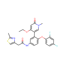 CCOc1cc(=O)n(C)cc1-c1cc(NC(=O)Cc2csc(C)n2)ccc1Oc1ccc(F)cc1F ZINC001772617877
