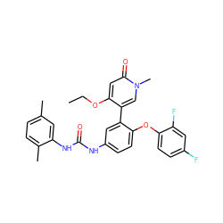 CCOc1cc(=O)n(C)cc1-c1cc(NC(=O)Nc2cc(C)ccc2C)ccc1Oc1ccc(F)cc1F ZINC001772635899