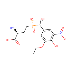 CCOc1cc([C@@H](O)[P@](=O)(O)CC[C@H](N)C(=O)O)cc([N+](=O)[O-])c1O ZINC000139076459