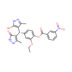 CCOc1cc([C@@H](c2c(C)n[nH]c2O)c2c(C)[nH][nH]c2=O)ccc1OC(=O)c1cccc([N+](=O)[O-])c1 ZINC000019799931