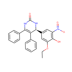 CCOc1cc([C@@H]2NC(=O)NC(c3ccccc3)=C2c2ccccc2)cc([N+](=O)[O-])c1O ZINC000114754878