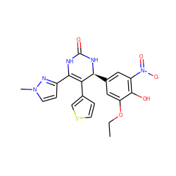 CCOc1cc([C@@H]2NC(=O)NC(c3ccn(C)n3)=C2c2ccsc2)cc([N+](=O)[O-])c1O ZINC000068267045