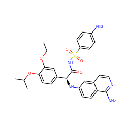 CCOc1cc([C@H](Nc2ccc3c(N)nccc3c2)C(=O)NS(=O)(=O)c2ccc(N)cc2)ccc1OC(C)C ZINC000096284593