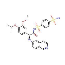 CCOc1cc([C@H](Nc2ccc3cnccc3c2)C(=O)NS(=O)(=O)c2ccc(S(N)(=O)=O)cc2)ccc1OC(C)C ZINC000096284571