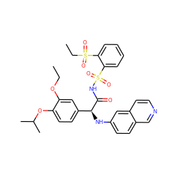 CCOc1cc([C@H](Nc2ccc3cnccc3c2)C(=O)NS(=O)(=O)c2ccccc2S(=O)(=O)CC)ccc1OC(C)C ZINC000096284587