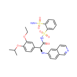 CCOc1cc([C@H](Nc2ccc3cnccc3c2)C(=O)NS(=O)(=O)c2ccccc2S(N)(=O)=O)ccc1OC(C)C ZINC000096284577