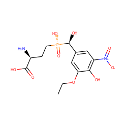 CCOc1cc([C@H](O)[P@](=O)(O)CC[C@H](N)C(=O)O)cc([N+](=O)[O-])c1O ZINC000139076570