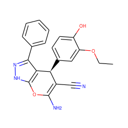 CCOc1cc([C@H]2C(C#N)=C(N)Oc3[nH]nc(-c4ccccc4)c32)ccc1O ZINC000004005091